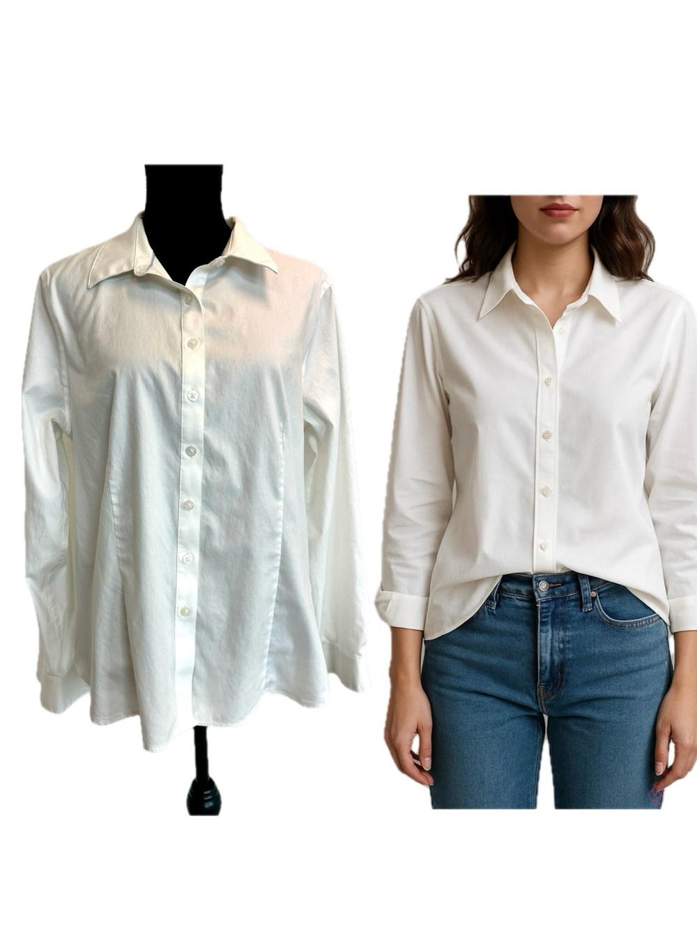 Ellen Tracy White non-iron button front casual dress shirt Sz L